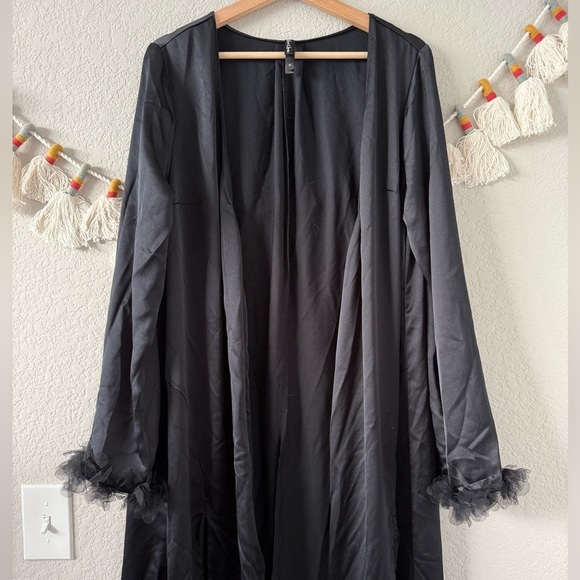 For Love And Lemons Black Silky Longline Slit Robe Whimsigoth Dark Romantic XL - Picture 3 of 12
